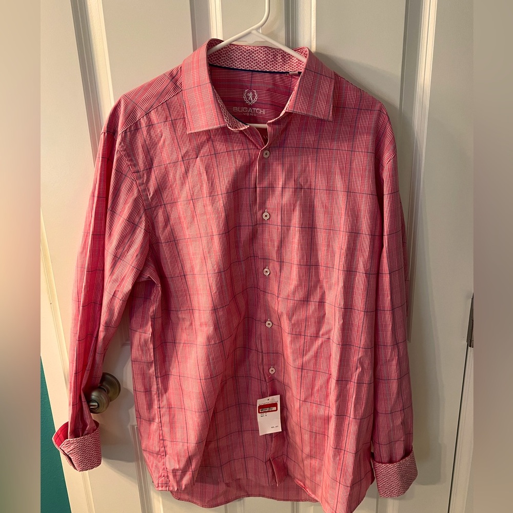 Bugatchi mens dress shirt size 17 nordstrom new with tags. Button up. Pink
